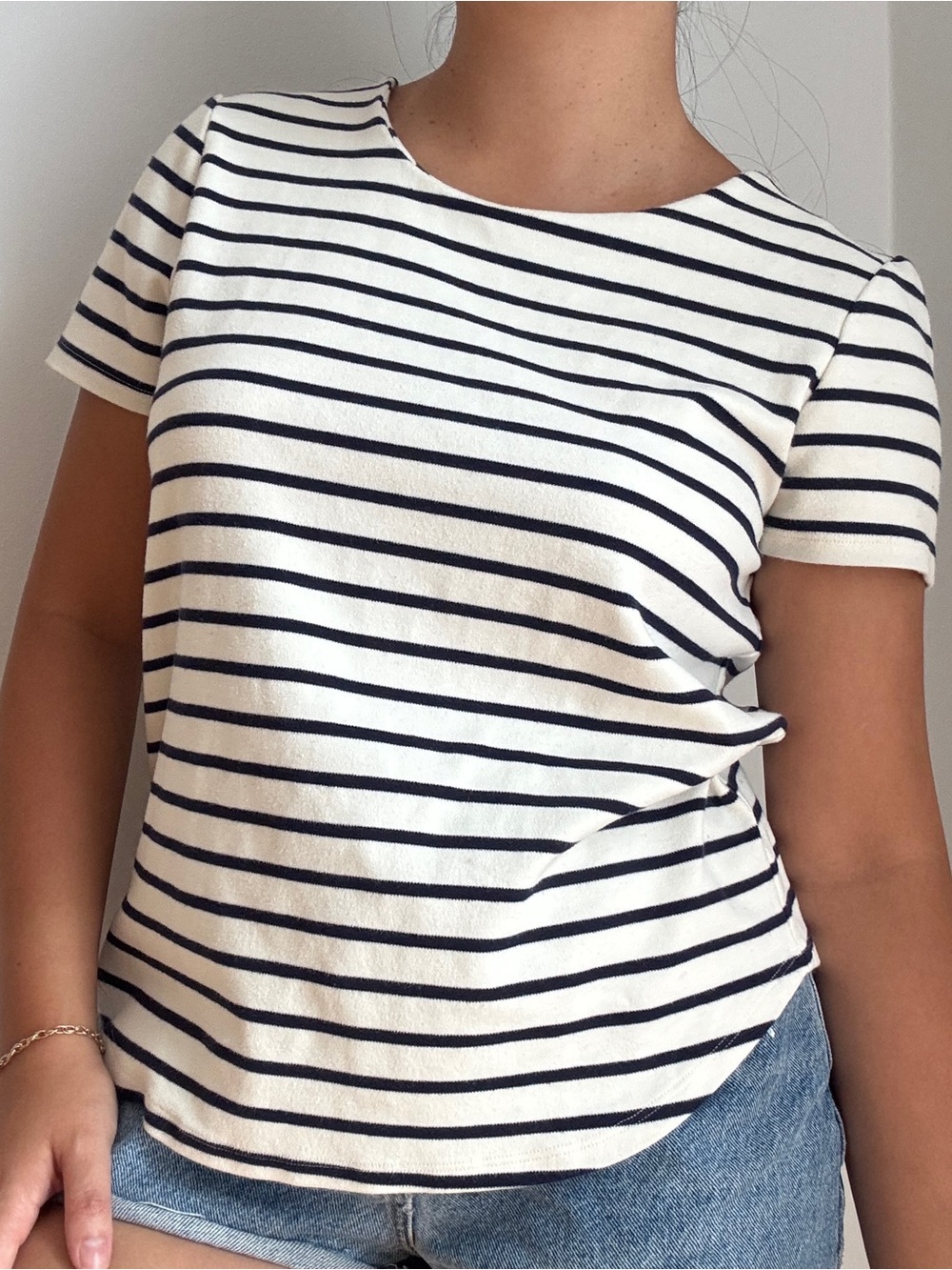 Marled navy & White Striped Short Sleeve Tee